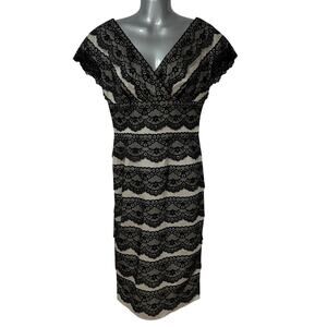Adrianna Papell Dress Black Gray Lace Bandage Bodycon Formal Event Womens Size 4